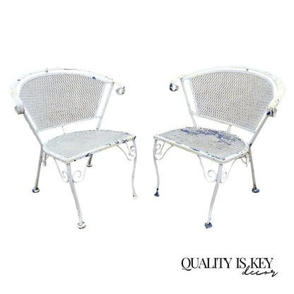Vintage Wrought Iron Woodard Salterini Style Mid Century Patio Arm Chairs - Pair