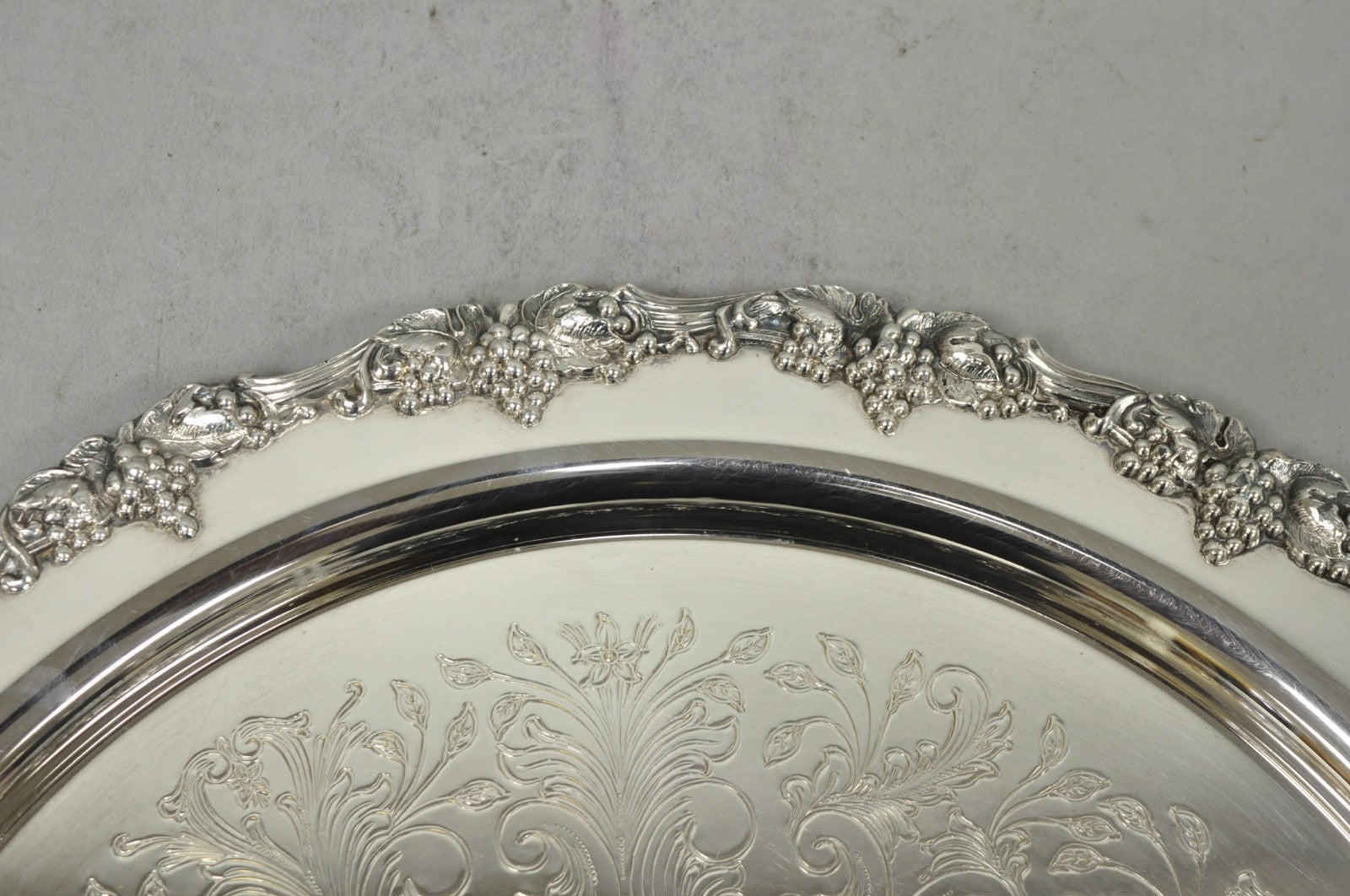 Vintage Victorian Silver Plated Grapevine Repousse 20" Round Serving Platter