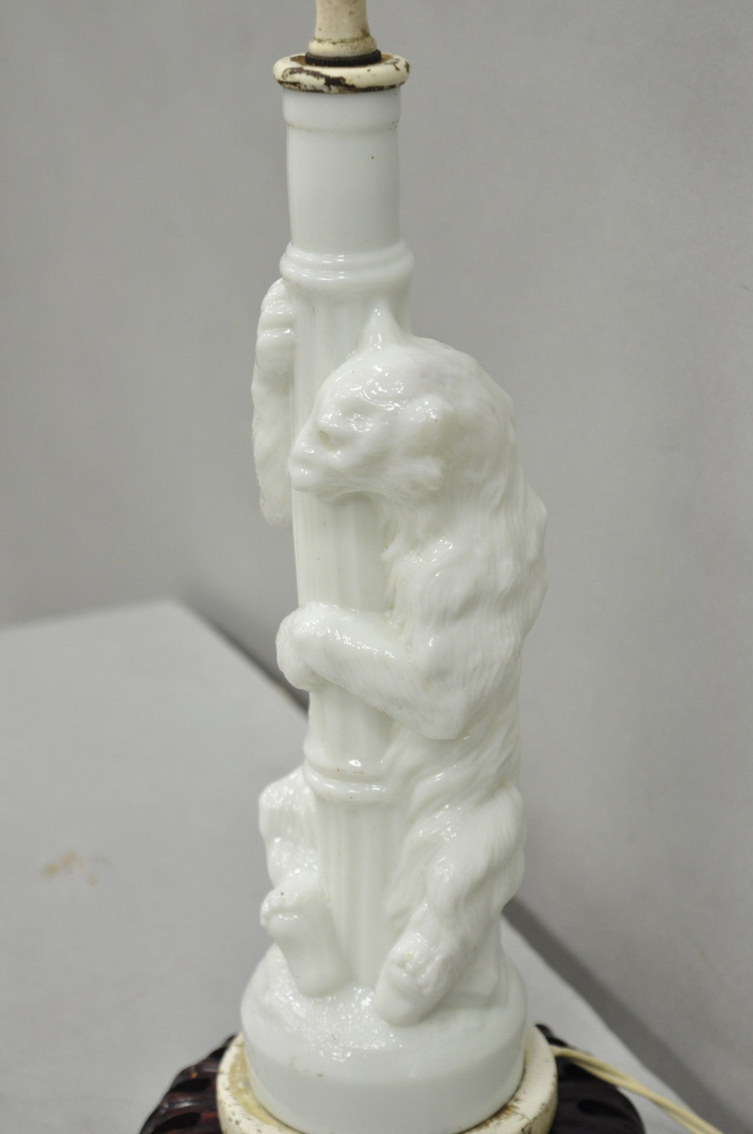 Antique White Polar Bear & Lamp Post Figural Glass Decanter Bottle Table Lamp