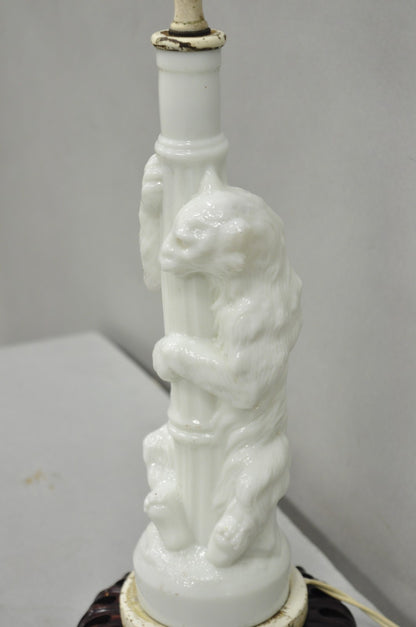 Antique White Polar Bear & Lamp Post Figural Glass Decanter Bottle Table Lamp