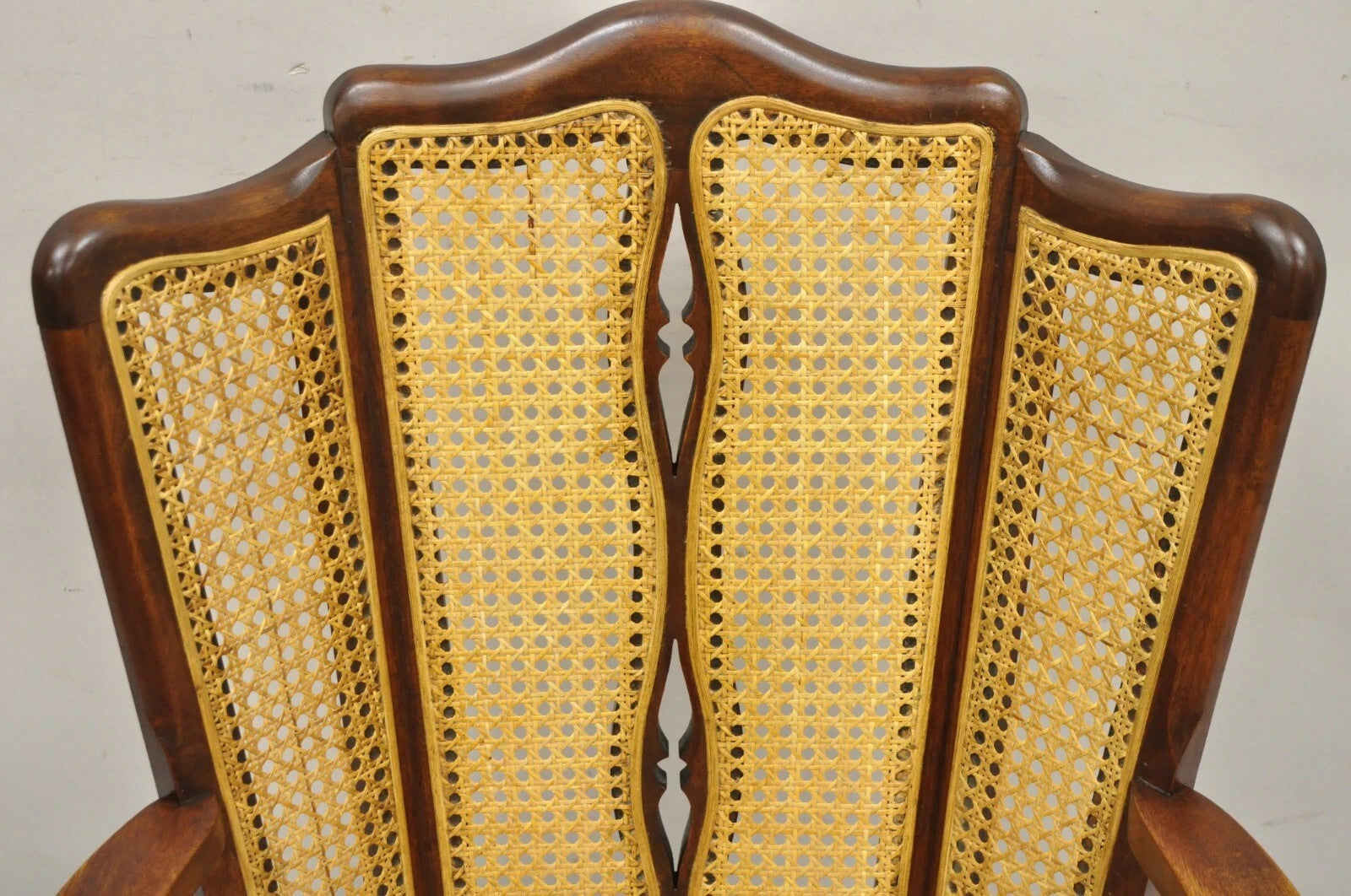 Antique Victorian Walnut and Cane Carved Rocker Rocking Chair w/ Queen Anne Legs