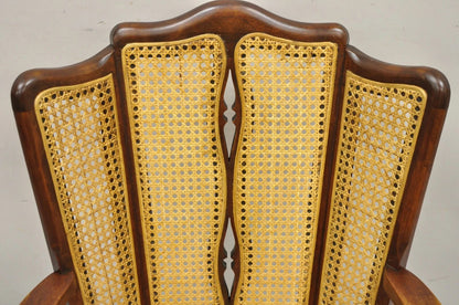 Antique Victorian Walnut and Cane Carved Rocker Rocking Chair w/ Queen Anne Legs