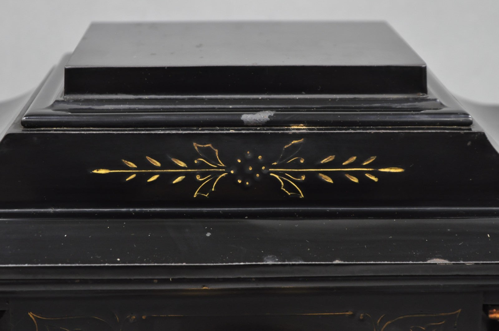 Antique Ansonia Black Mantel Clock with Bronze Coated Columns and Claw Feet