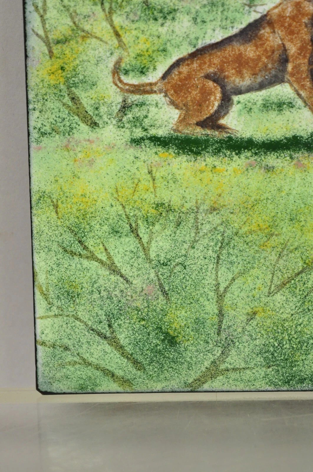 Dom Dominic Mingolla Enamel on Copper Painting Girl with Dog in Field 12 x 9