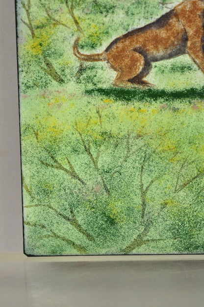 Dom Dominic Mingolla Enamel on Copper Painting Girl with Dog in Field 12 x 9