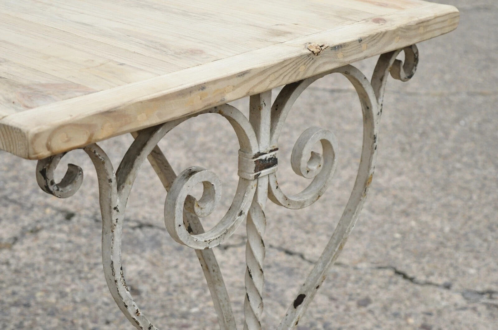 Antique French Art Nouveau Wrought Iron Scroll Wood Top 42" Potting Work Table