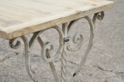 Antique French Art Nouveau Wrought Iron Scroll Wood Top 42" Potting Work Table