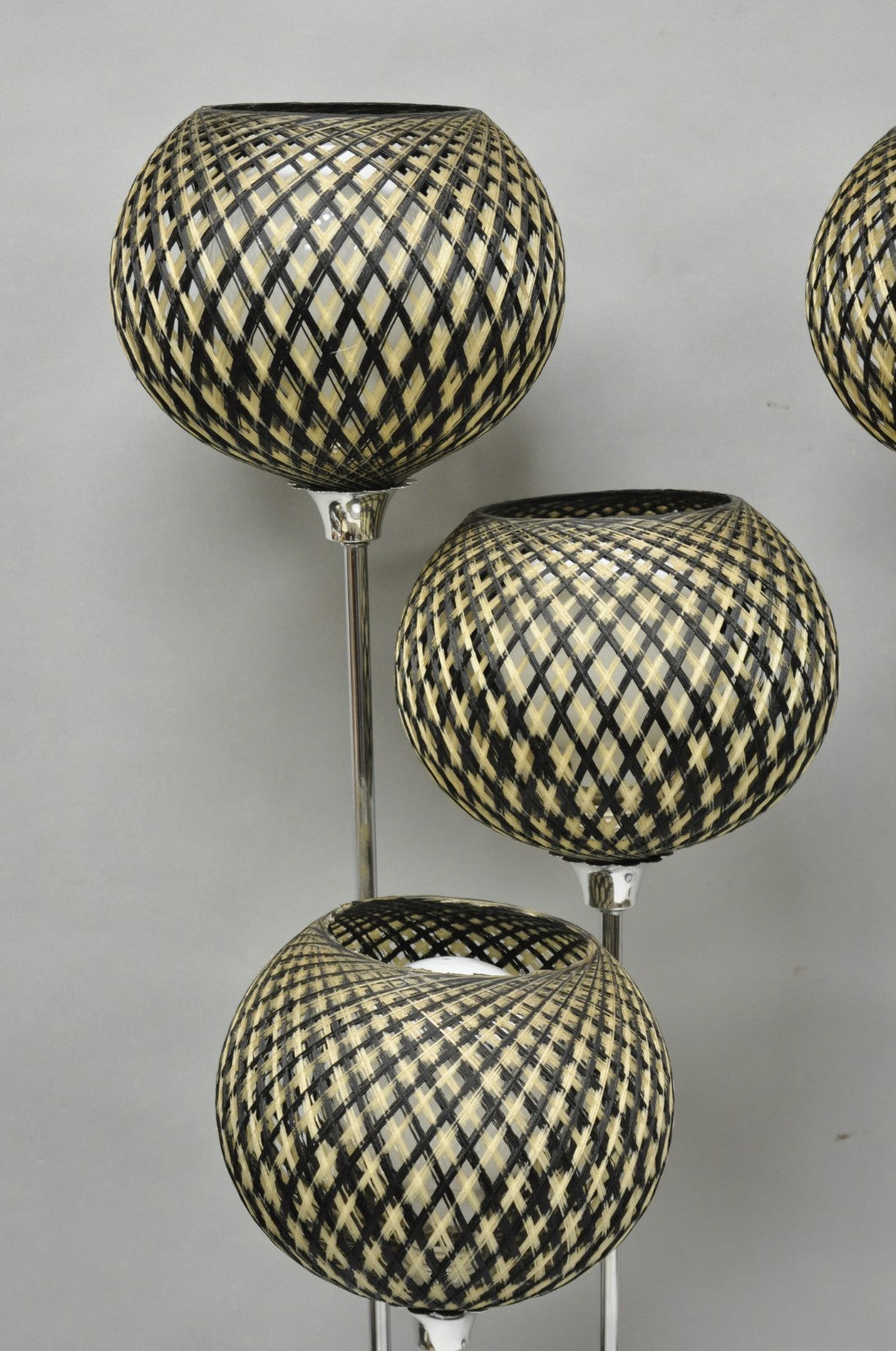 Vintage Mid Century Modern Woven Spun Fiberglass Triple Shade Table Lamp - Pair