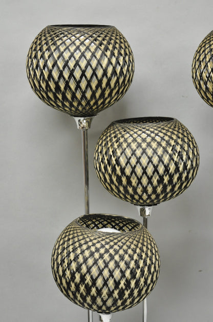 Vintage Mid Century Modern Woven Spun Fiberglass Triple Shade Table Lamp - Pair