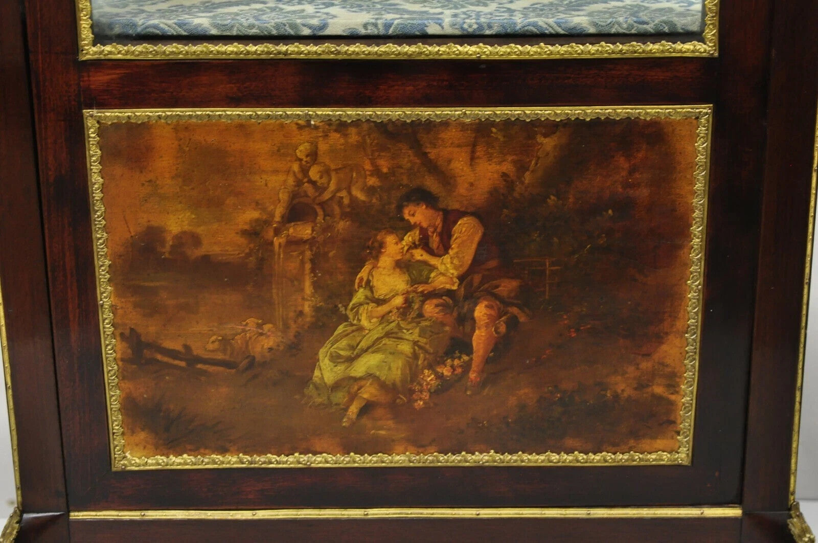 Antique French Louis XV Style Bronze Mount Hand Painted Curio Display Cabinet