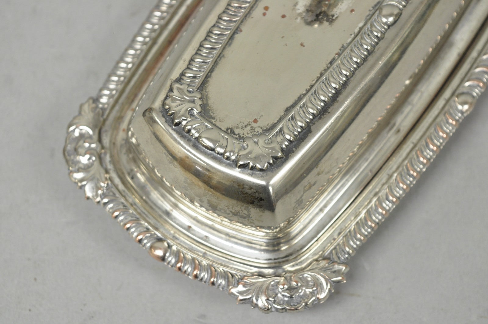 Vintage Victorian Silver Plated Repousse Covered Butter Dish w/ Glass Liner