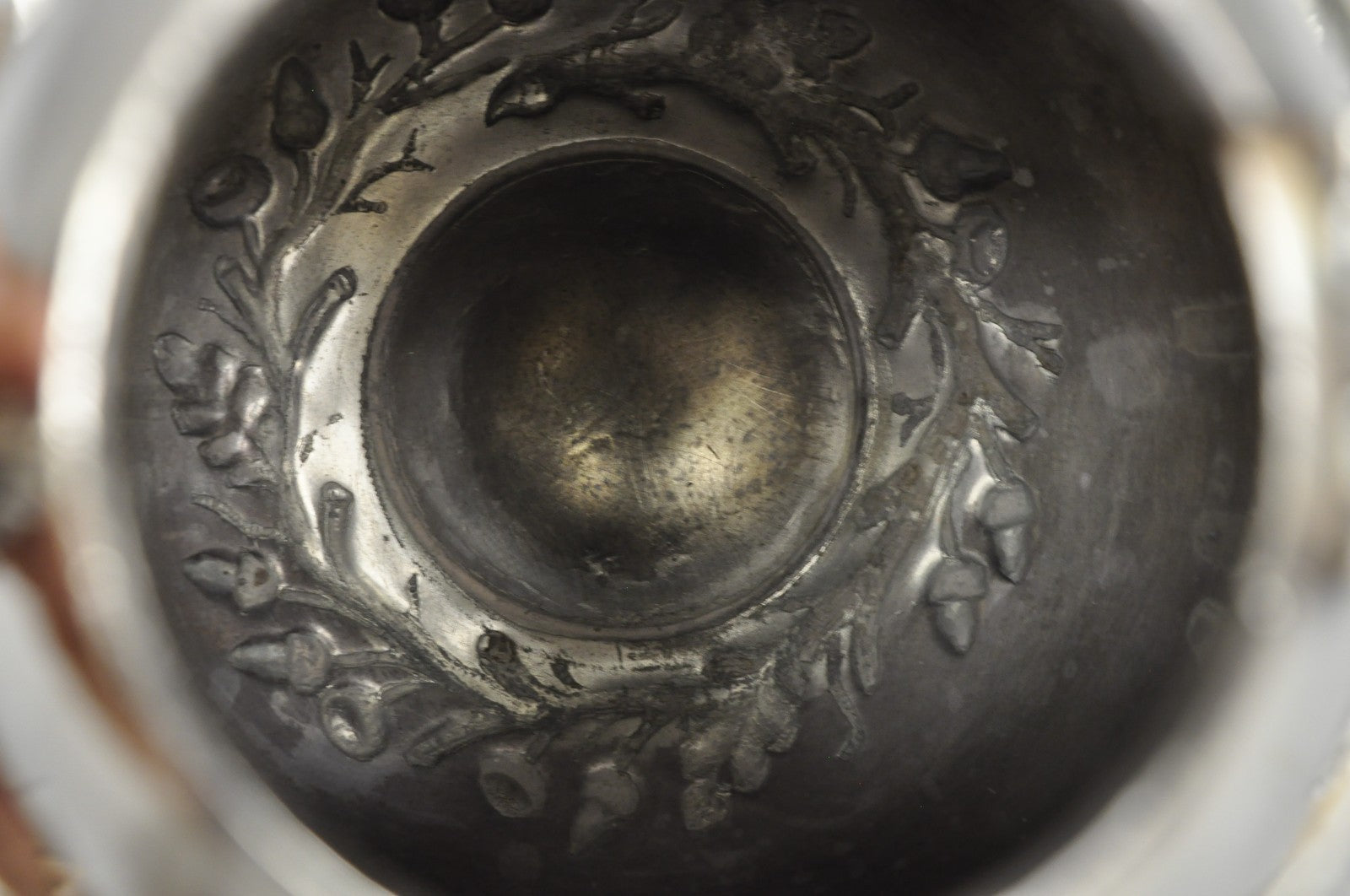 Antique Art Nouveau Silver Plated Nuts & Vines Repousse Tea Pot Tea Kettle
