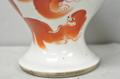 Vintage Chinese Hand Painted Foo Dog Porcelain Covered Ginger Jar - a Pair