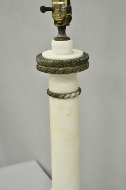 Antique Italian Classical White Carved Marble Empire Column Table Lamp