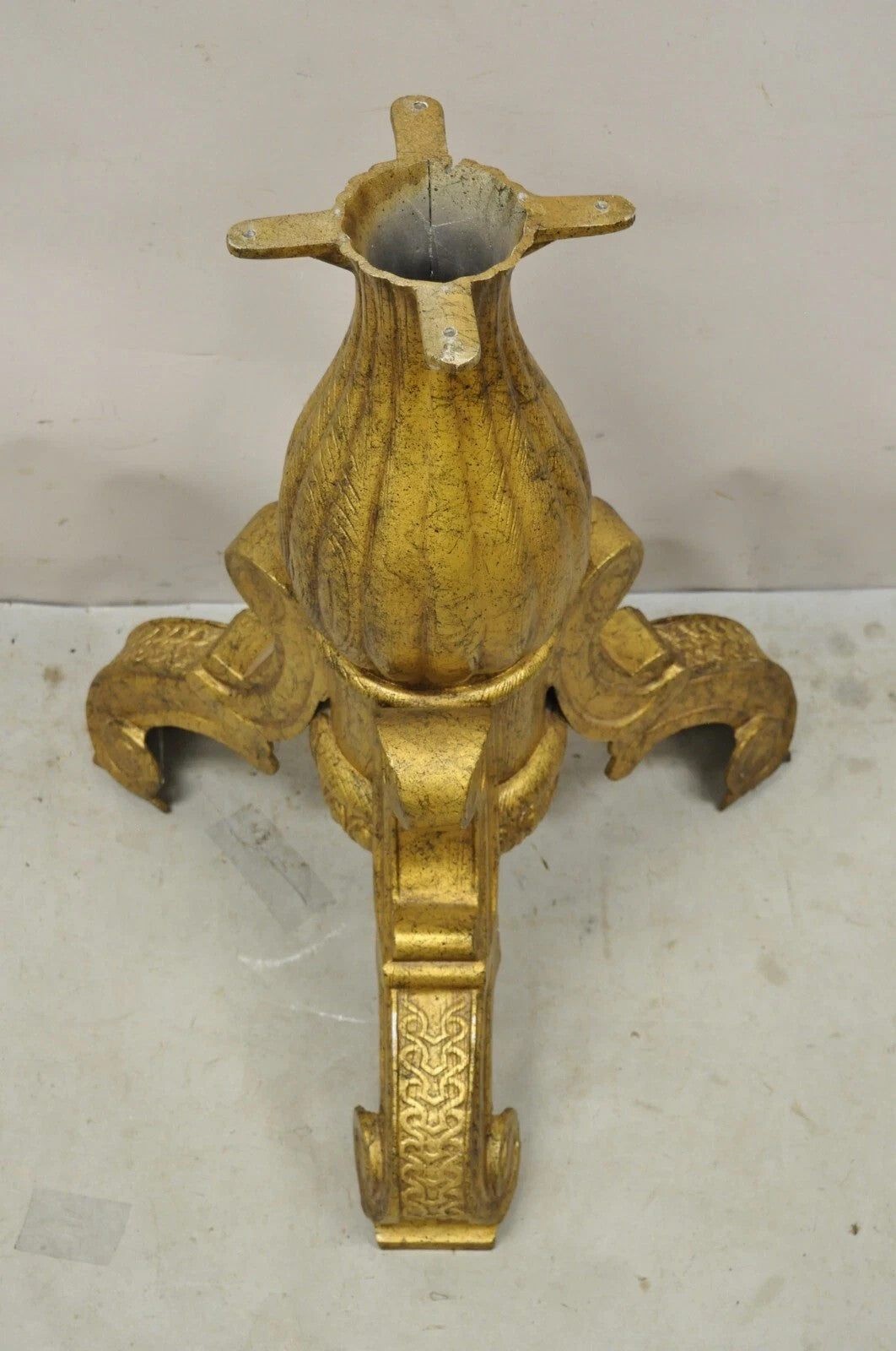 Vintage Baroque Style Gold Cast Aluminum Metal Tripod Pedestal Table Base