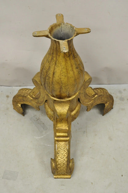 Vintage Baroque Style Gold Cast Aluminum Metal Tripod Pedestal Table Base