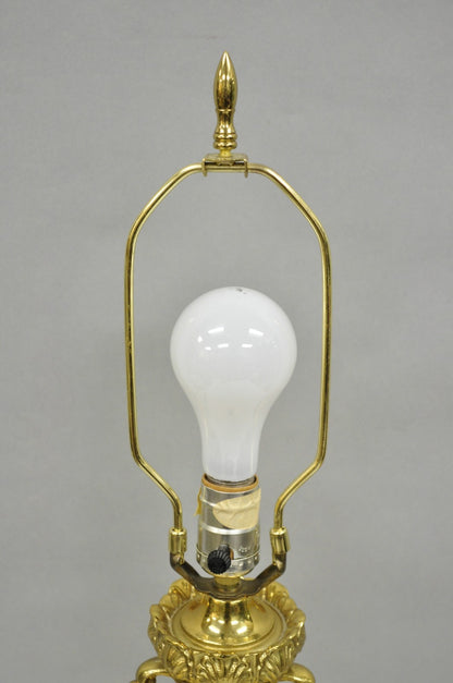 Vintage French Empire Style Ribbed Glass Column Gold Table Lamp Made in Poland