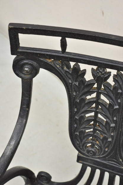 Antique French Regency Style Cast Iron Wooden Slat Garden Arm Chair