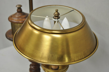 Vintage French Country Distressed Wood Brass Student Desk Lamp w/ Metal Shade