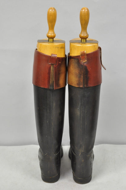 Vintage Maxwell London English Leather Black & Brown Horse Riding Boots w/ Trees