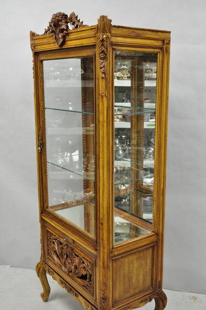 Vintage French Baroque Style Carved Wood & Glass Curio China Display Cabinet