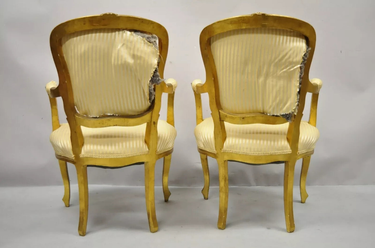 Vintage French Louis XV Style Gold Gilt Wood Arm Chairs to Refinish DIY - a Pair