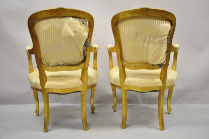 Vintage French Louis XV Style Gold Gilt Wood Arm Chairs to Refinish DIY - a Pair