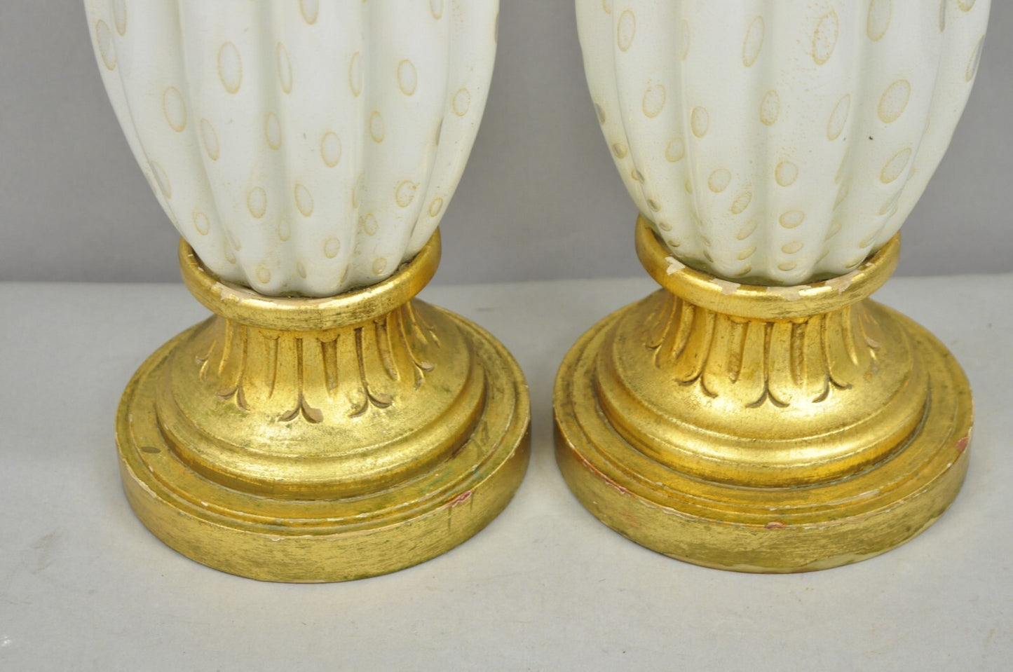 Vintage Mid Century Modern Italian Murano White Blown Glass Table Lamps - a Pair