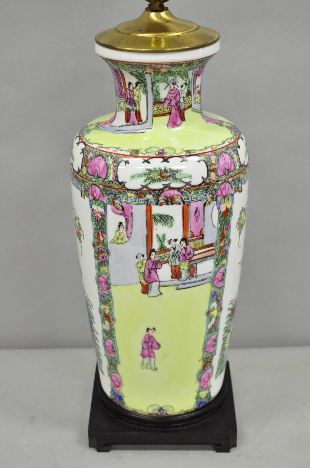 Vintage Chinese Porcelain Jardiniere Vase Hand Painted Green White Table Lamp