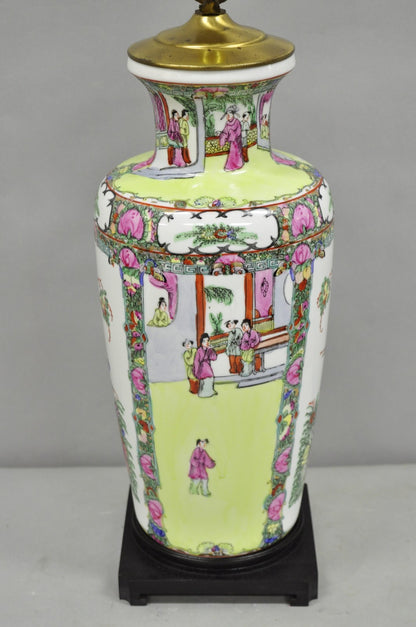 Vintage Chinese Porcelain Jardiniere Vase Hand Painted Green White Table Lamp