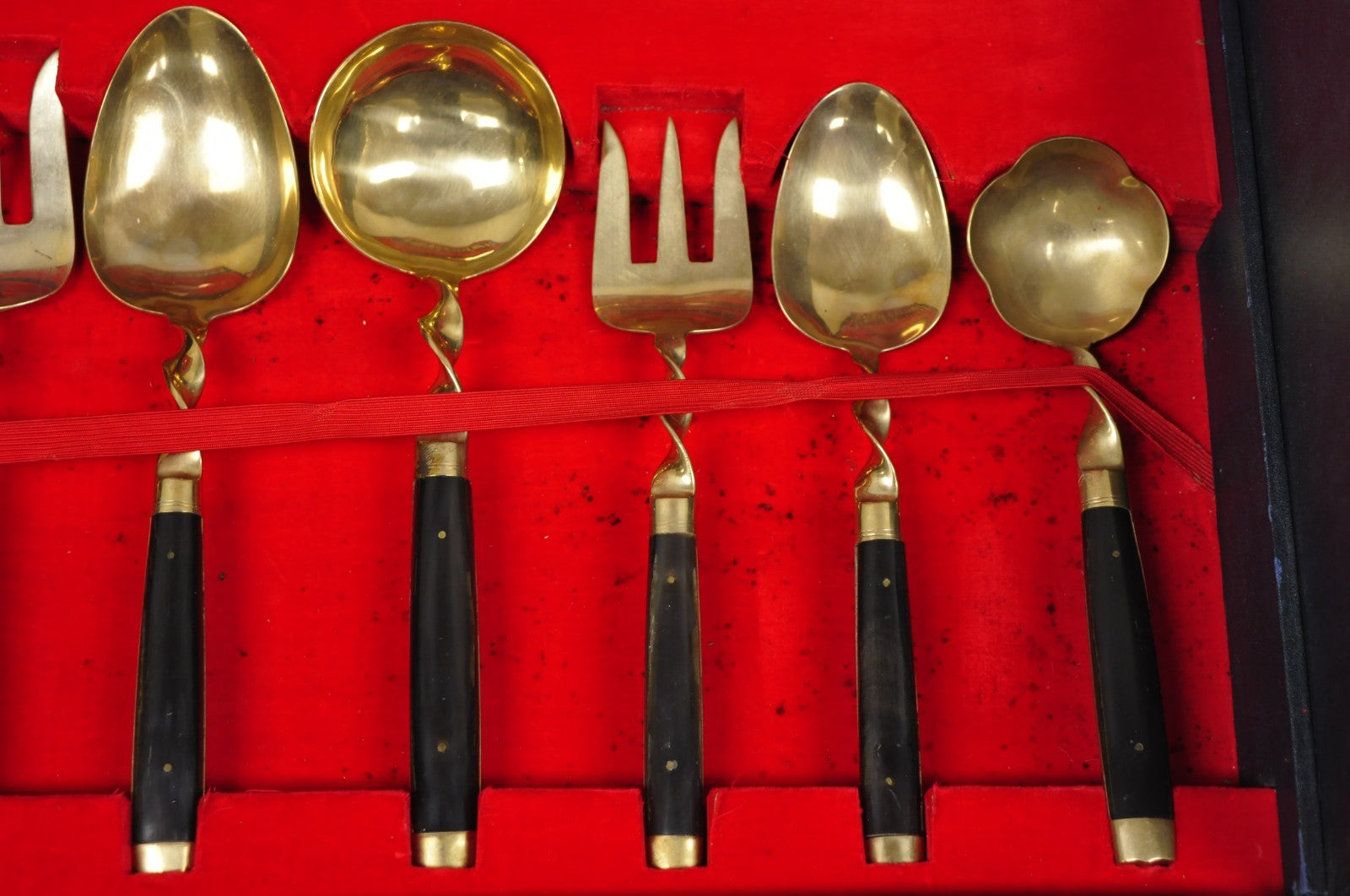 Vintage Bangkok Jewels Bronze Brass & Celluloid Flatware Set in Case - 130 Pcs