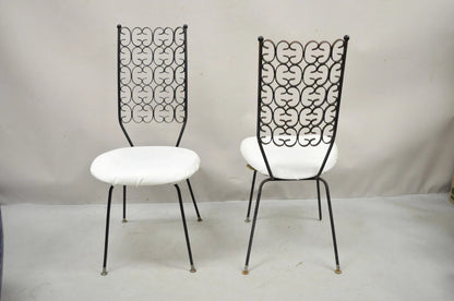 Vintage Mid Century Modern Salterini Umanoff Style Iron Scroll Side Chairs, Pair