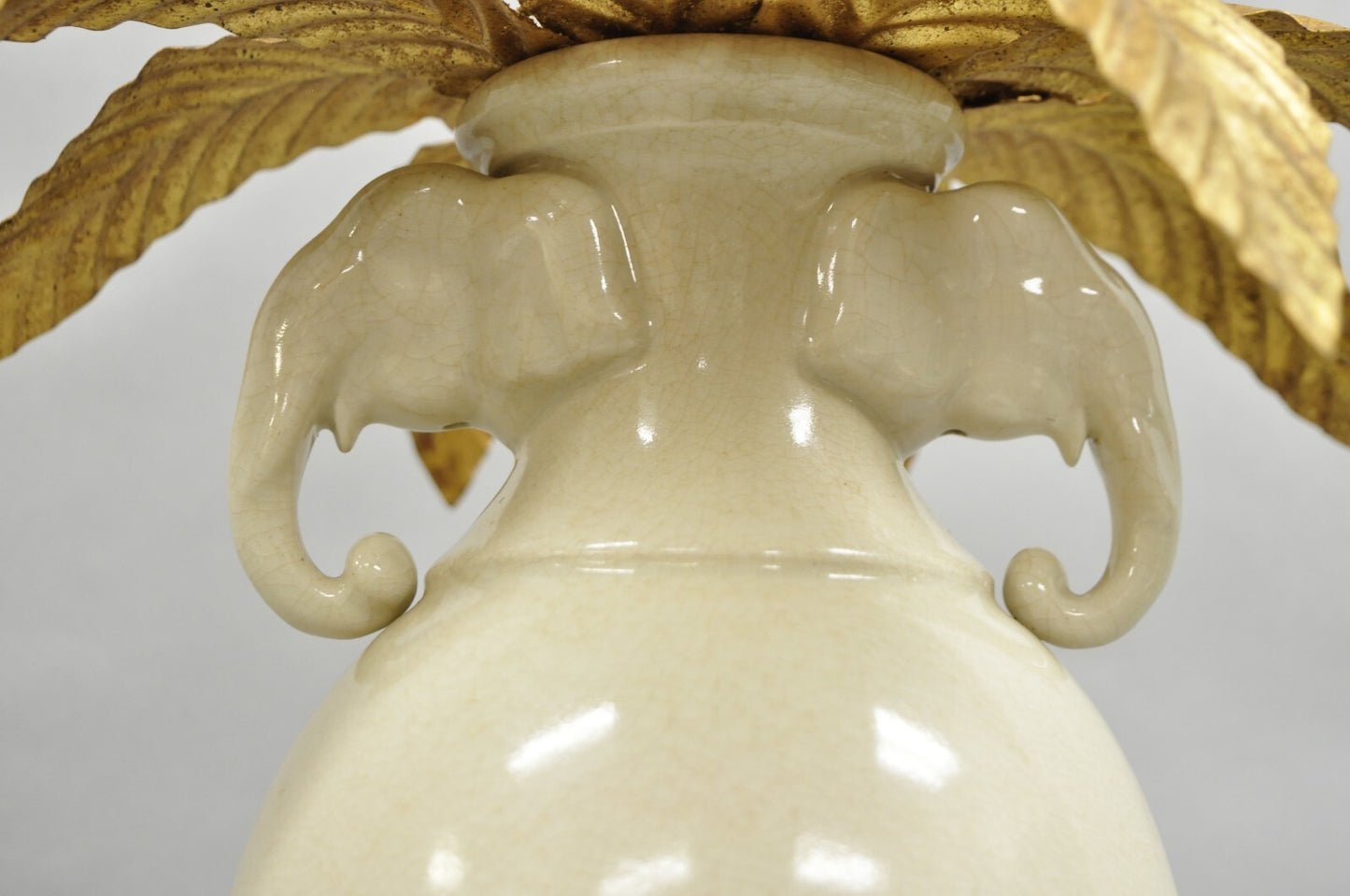 Frederick Cooper Hollywood Regency Ceramic Elephant Safari Palm Tree Table Lamp