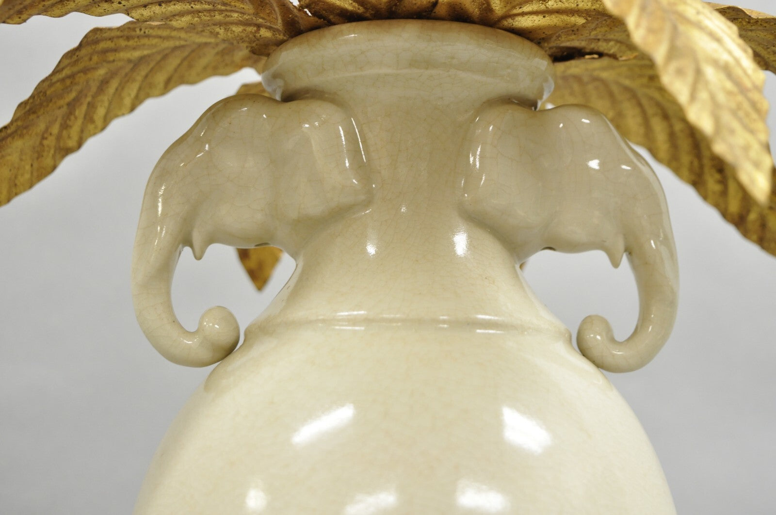 Frederick Cooper Hollywood Regency Ceramic Elephant Safari Palm Tree Table Lamp