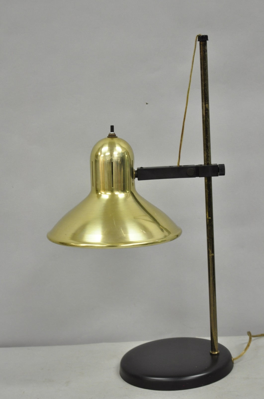 Vintage Mid Century Modern Adjustable Height Brass Cone Task Desk Lamp