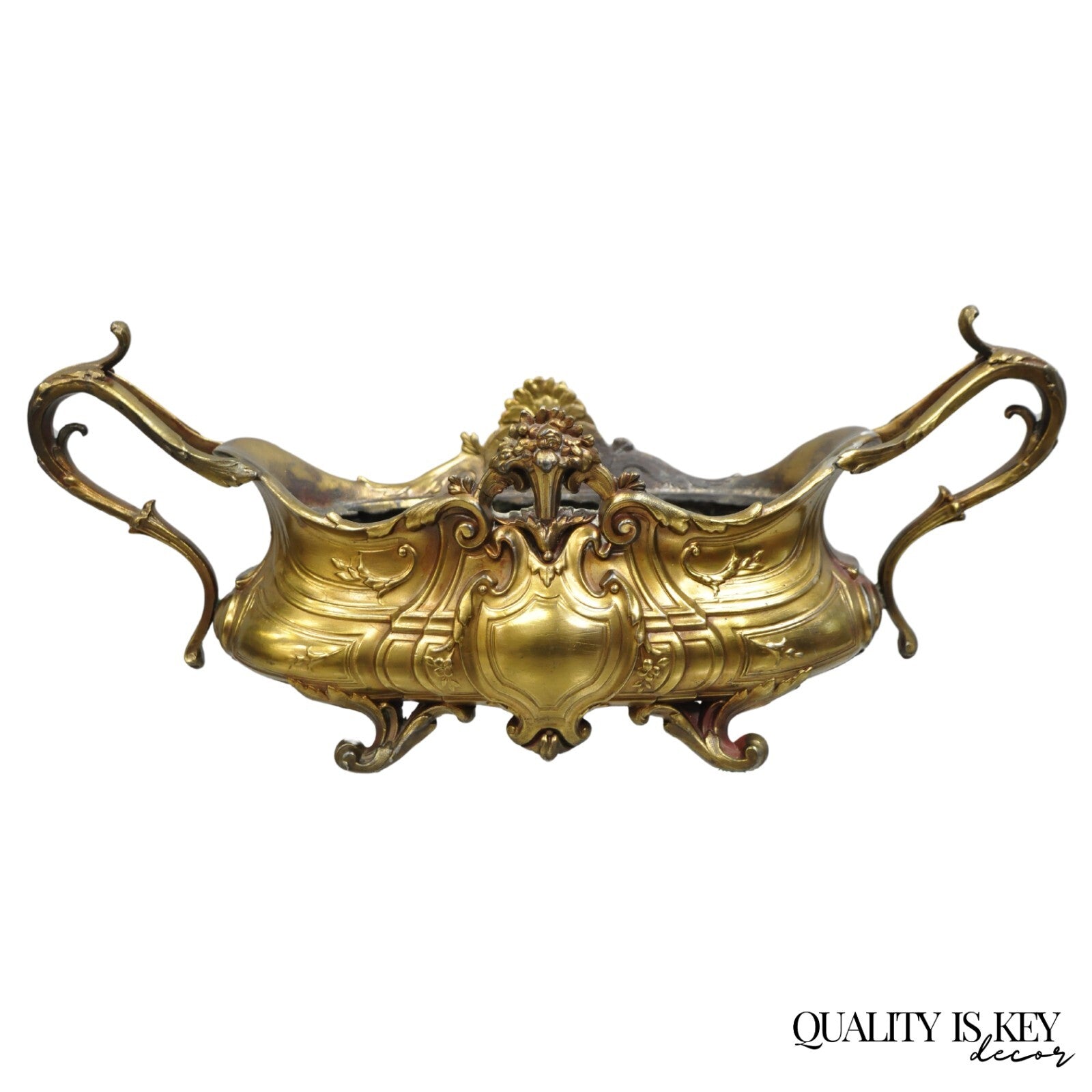 French Art Nouveau Louis XV Gold Spelter Metal Planter Jardiniere Centerpiece