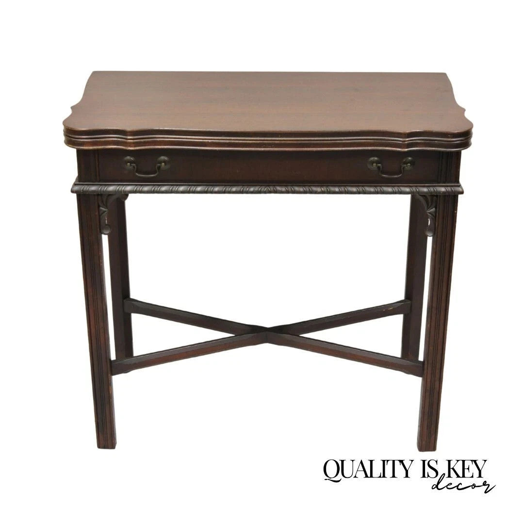Antique Georgian Chippendale Mahogany Convertible Flip Top Console Game Table