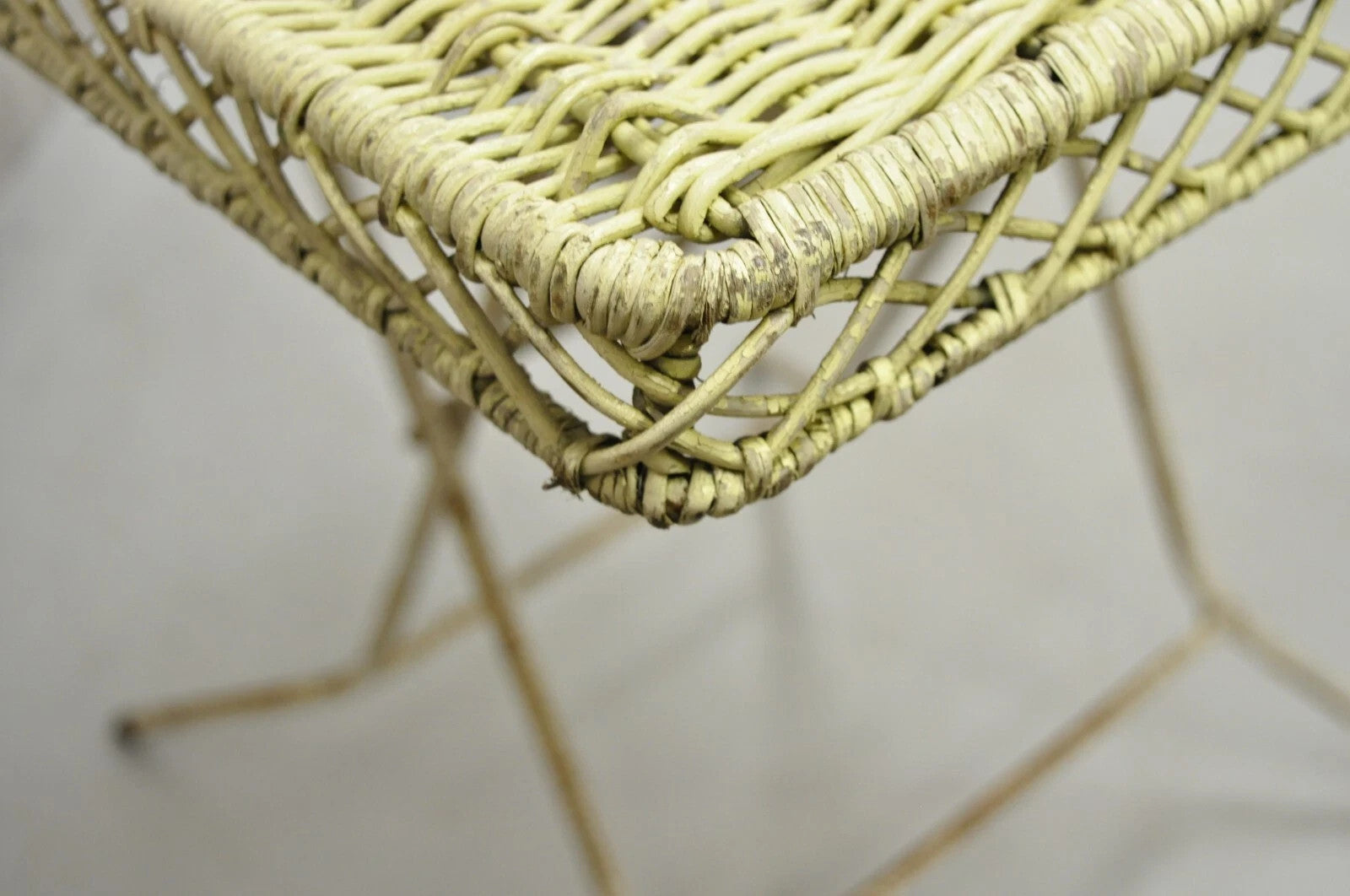 Vintage Victorian Style Wrought Iron Wicker Rattan Top Folding Card Game Table