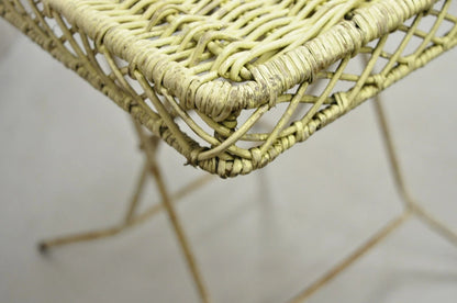 Vintage Victorian Style Wrought Iron Wicker Rattan Top Folding Card Game Table