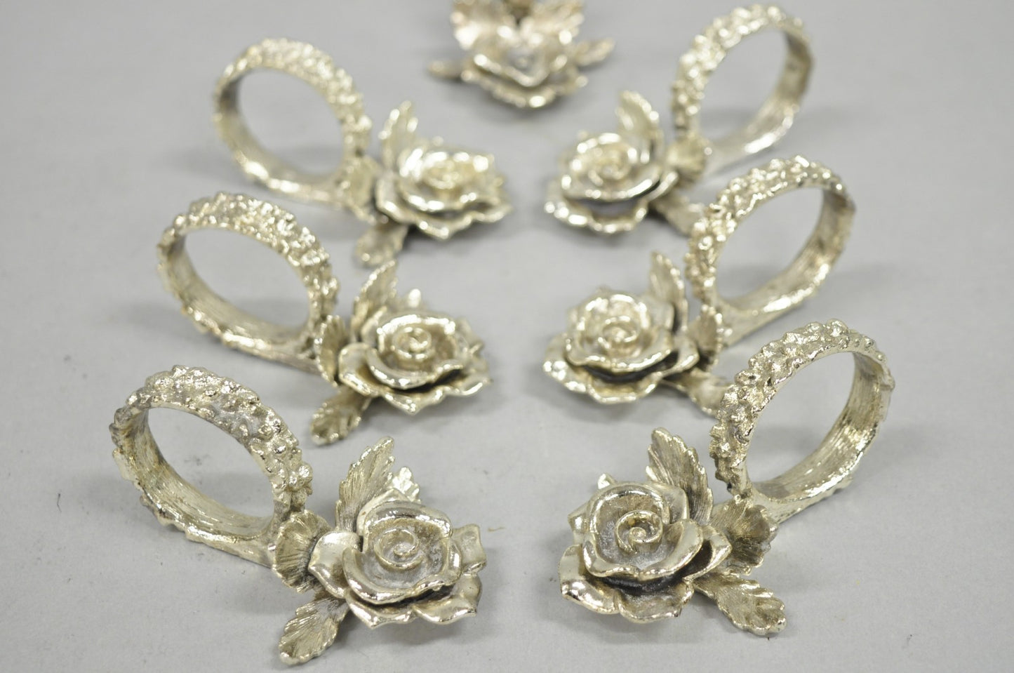 Vintage Princess House Victorian Rose Silver Plated Napkin Rings - 7 Pc Set