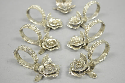 Vintage Princess House Victorian Rose Silver Plated Napkin Rings - 7 Pc Set