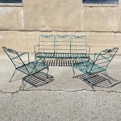 Vintage Woodard Wrought Iron Patio 3 Seat Sofa and Pair Lounge Chairs - 3 Pcs