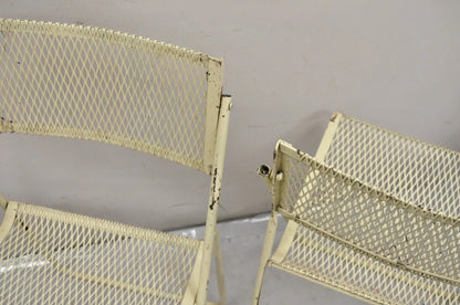 Vintage Mid Century Modern Wrought Iron Folding Card Game Table Set - 5 Pcs