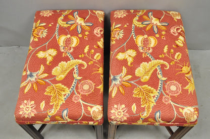 Vintage Chinese Chippendale Style Carved Mahogany Fretwork Bench Stool - Pair