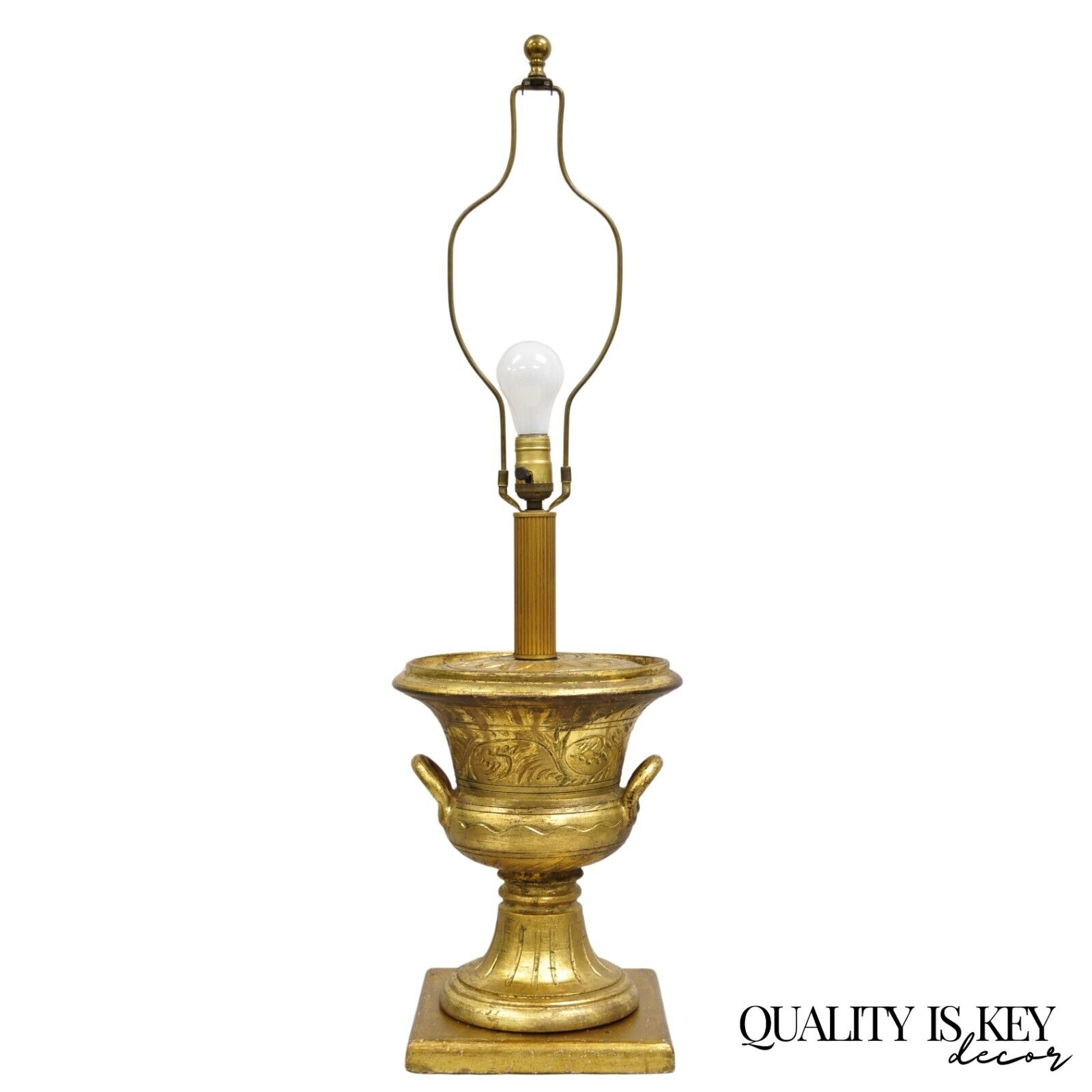 Vintage Italian Hollywood Regency Ceramic Gold Twin Handle Urn Table Lamp