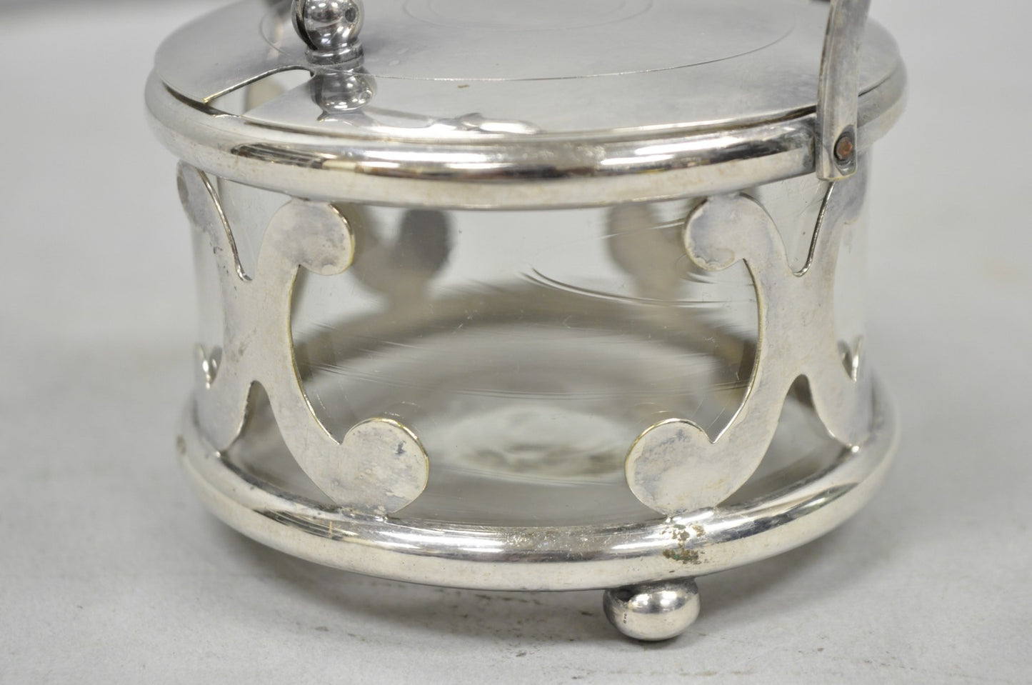 Vintage Art Deco Style Silver Plated Hinged Glass Grated Cheese Jar Sugar Bowl