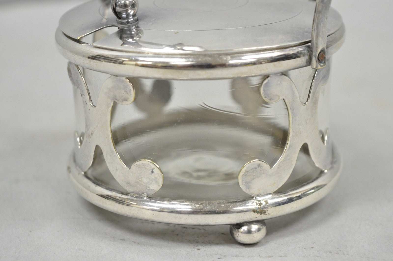 Vintage Art Deco Style Silver Plated Hinged Glass Grated Cheese Jar Sugar Bowl