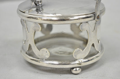 Vintage Art Deco Style Silver Plated Hinged Glass Grated Cheese Jar Sugar Bowl