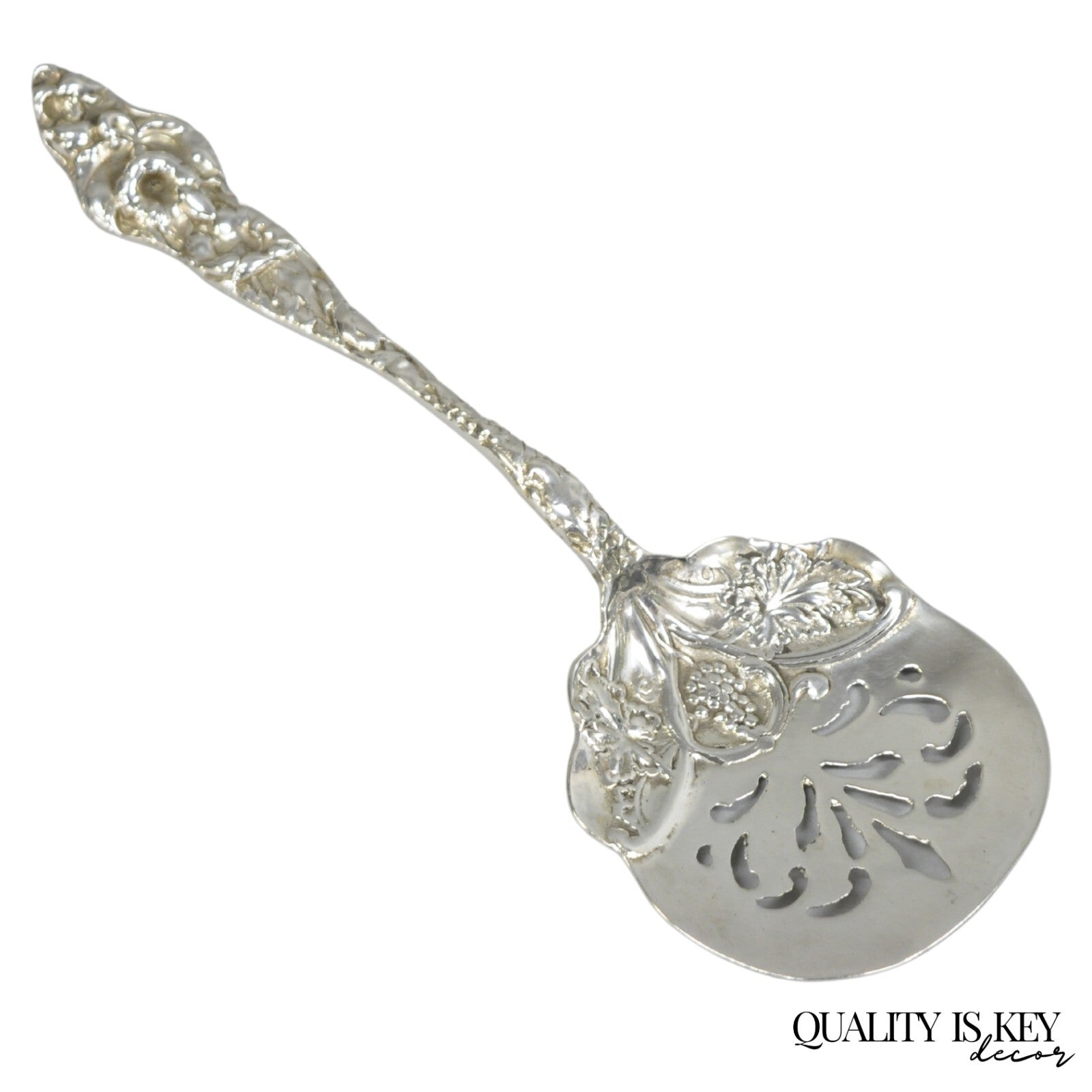 Antique Art Nouveau Sterling Silver Tomato Server with Floral Repousse