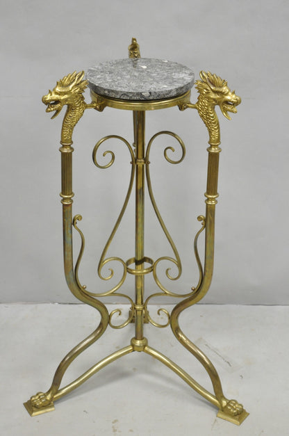 Antique Italian Renaissance Brass Figural Dragon Head Pedestal Table Plant Stand